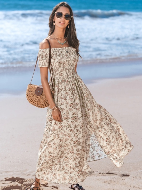 Cupshe Dresses & Skirts - NWT Off-Shoulder Floral Maxi Dress in Cream